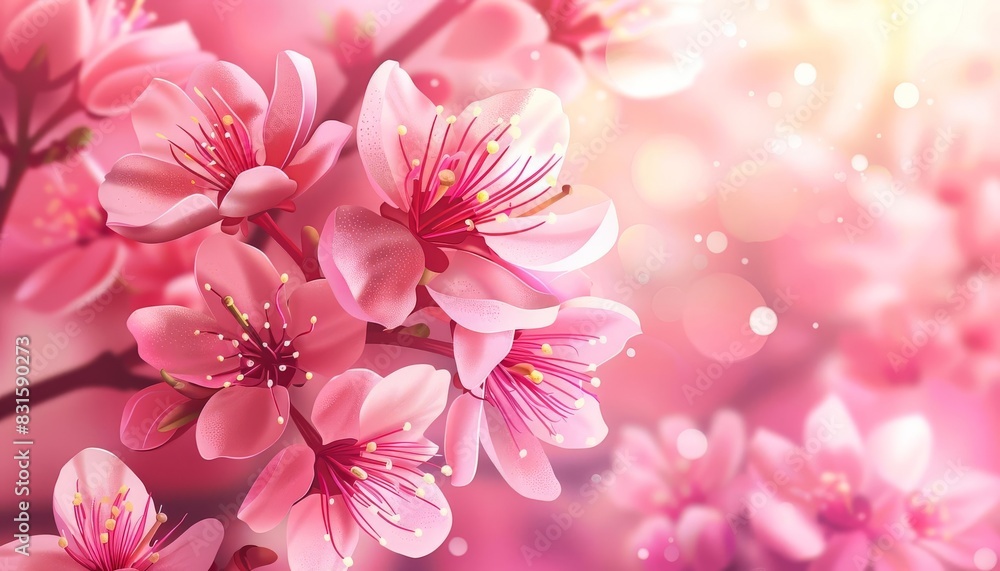 charming pink cherry blossom flowers in full bloom closeup spring illustration