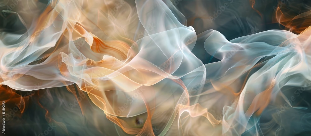Fototapeta premium A painting of smoke and fire with a blue and orange background