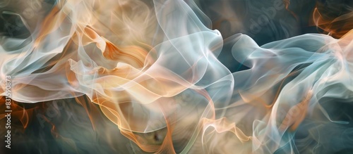 A painting of smoke and fire with a blue and orange background photo