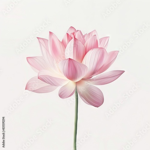 delicate pink lotus flower blooming on clean white background minimalist floral graphic illustration