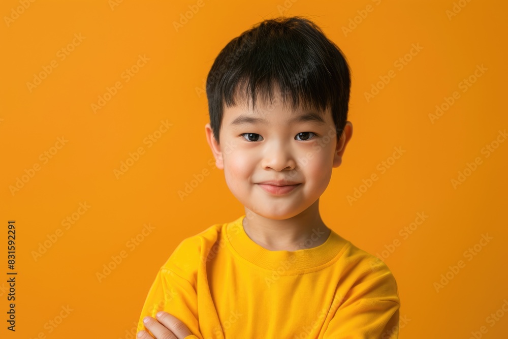 image of asian boy posing on a yellow background image of asian boy posing on a yellow background