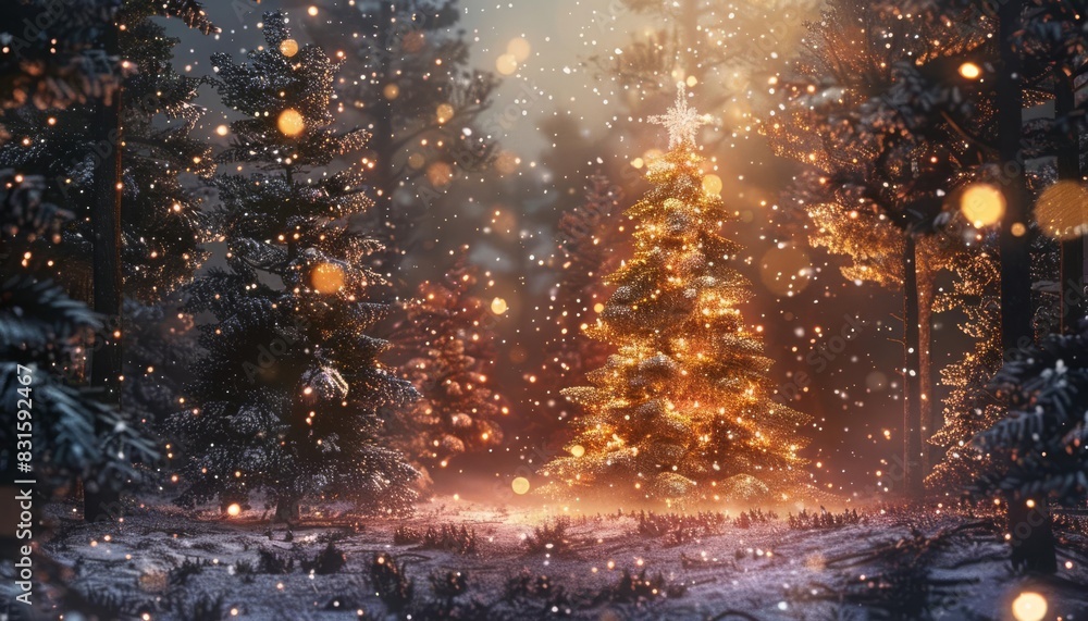 enchanting christmas forest with decorated tree and falling snow holiday background 11 enchanting christmas forest with decorated tree and falling snow holiday background 11