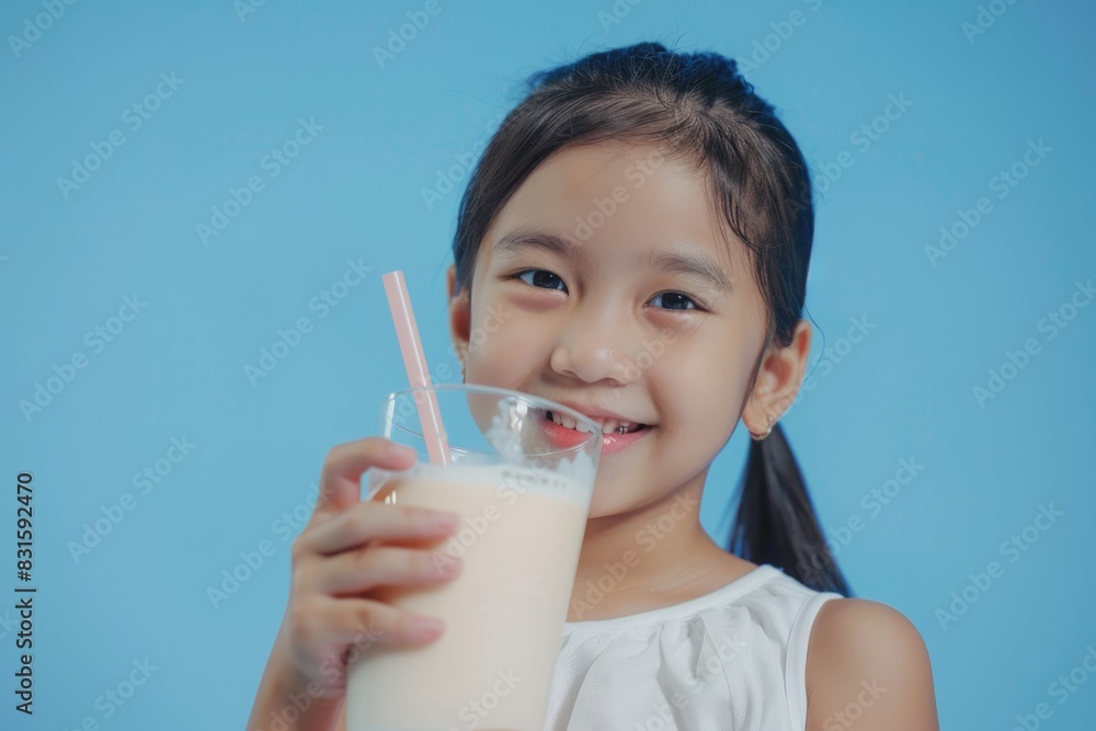 Asian girl enjoying natural flavored milk in Bangkok Thailand. Asian girl enjoying natural flavored milk in Bangkok Thailand.