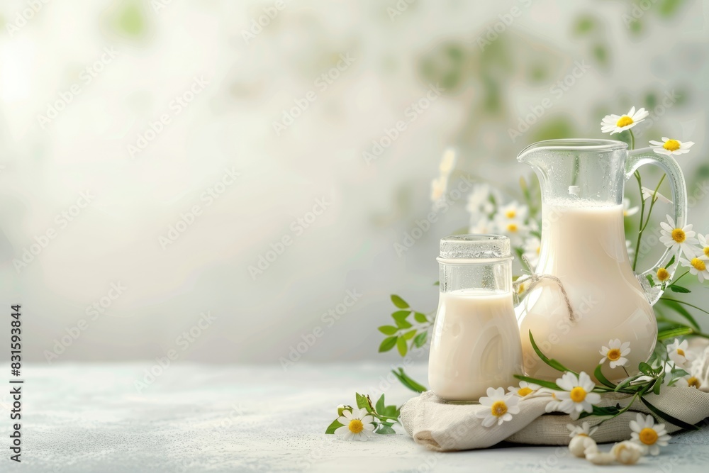World Milk Day celebration with milk and glass on table. World Milk Day celebration with milk and glass on table.