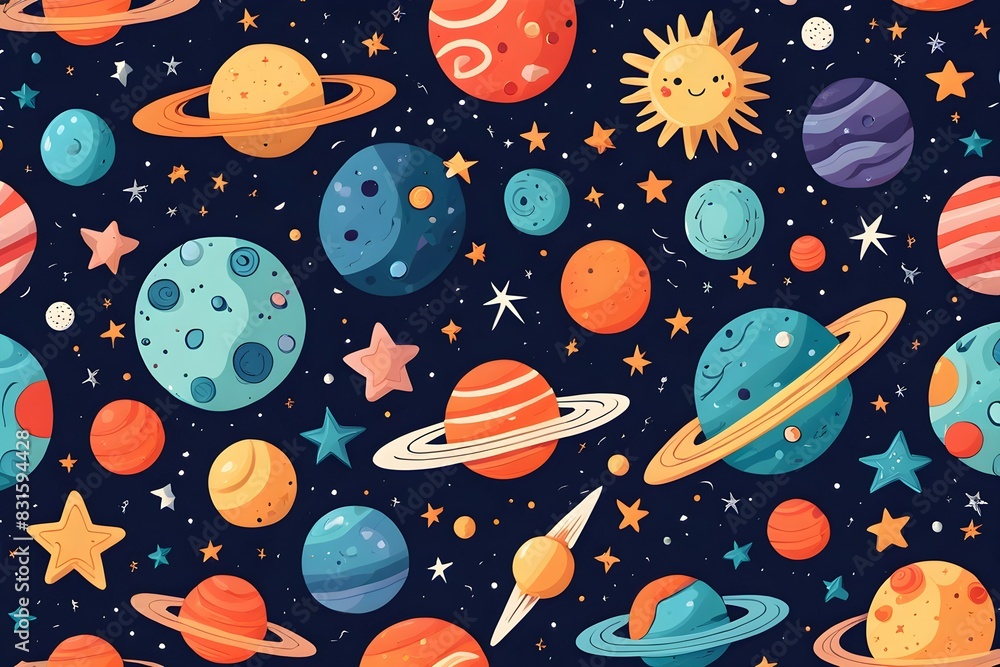 Naklejka premium A colorful space scene with planets and stars