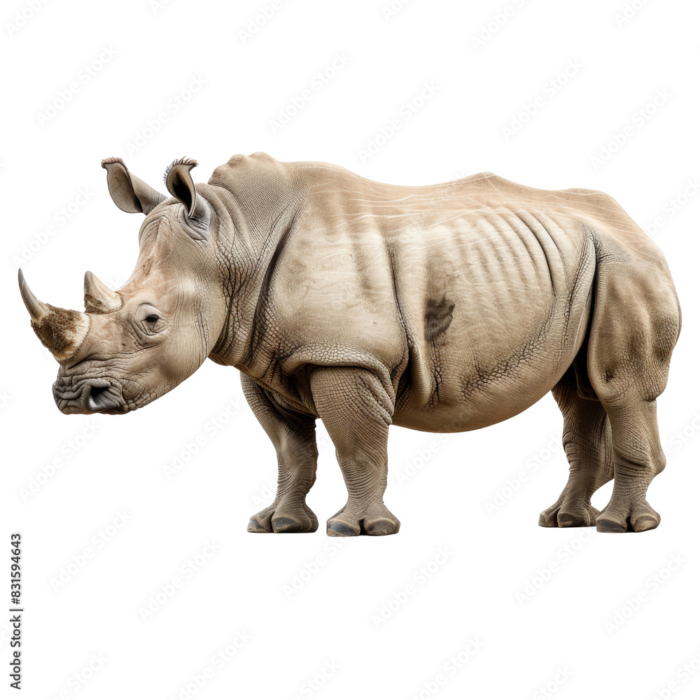 Obraz premium Full body of rhinoceros isolated on transparent background, cut out, png