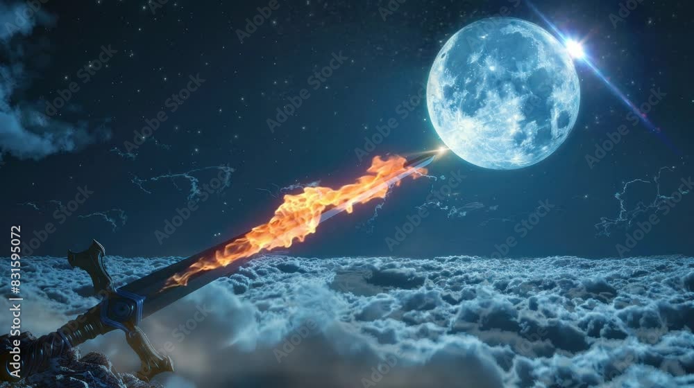 the existence of a magical sword above a very beautiful cloud. seamless looping time-lapse virtual 4K video Animation Background. the existence of a magical sword above a very beautiful cloud. seamless looping time-lapse virtual 4K video Animation Background.