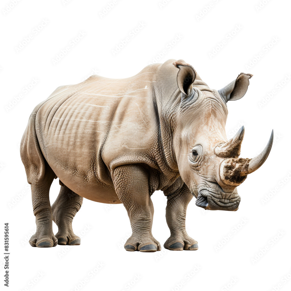 Obraz premium Full body of rhinoceros isolated on transparent background, cut out, png