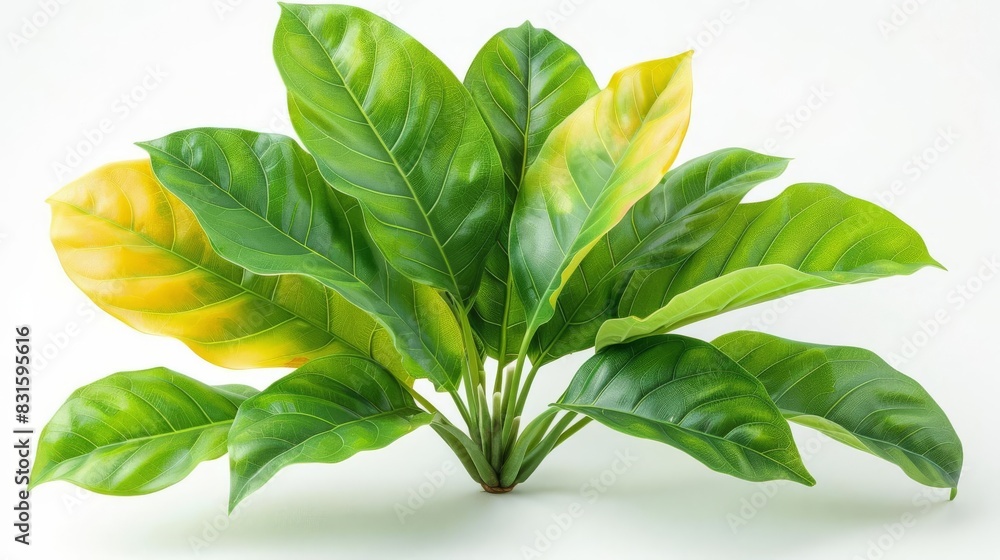Obraz premium Photo of Croton Leaves - Codiaeum variegatum position center isolate on white background, clear focus, soft lighting
