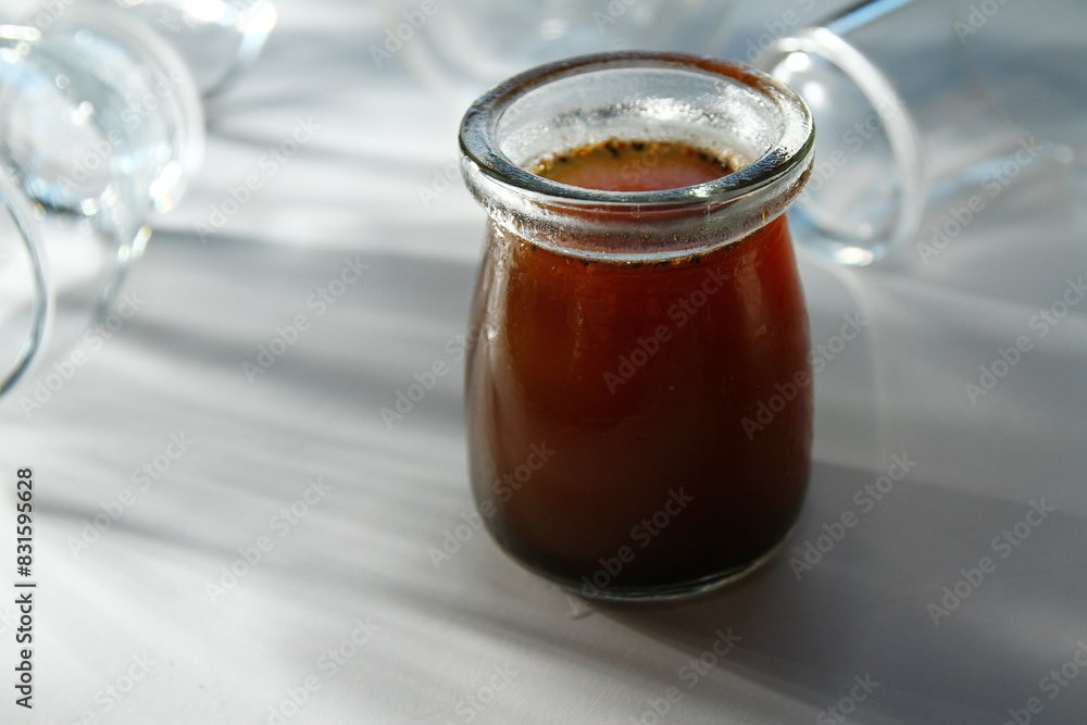 Close up of jelly pudding made up of caffeine as dessert Close up of jelly pudding made up of caffeine as dessert