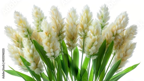 Photo of Bear Grass - Xerophyllum tenax position center isolate on white background, clear focus, soft lighting photo