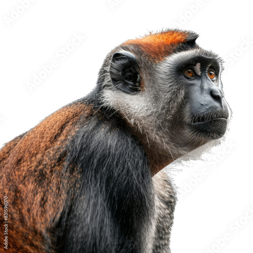 Red capped mangabey isolated on transparent background, cut out, png, black face monkey or langur photo