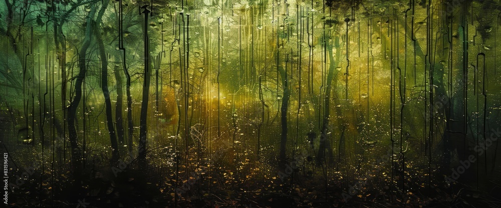 Obraz premium Abstract Rain Forest With Dripping Colors, Background