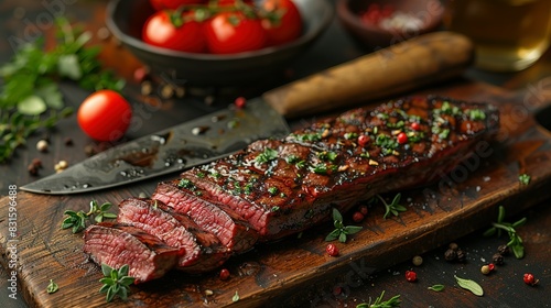 Knife-Ready: Top View of Herb-Coated Venison Backstrap Roast photo