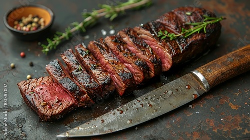 Flavorful Slice: Traditional Barbecue Venison Backstrap with Copy Space photo