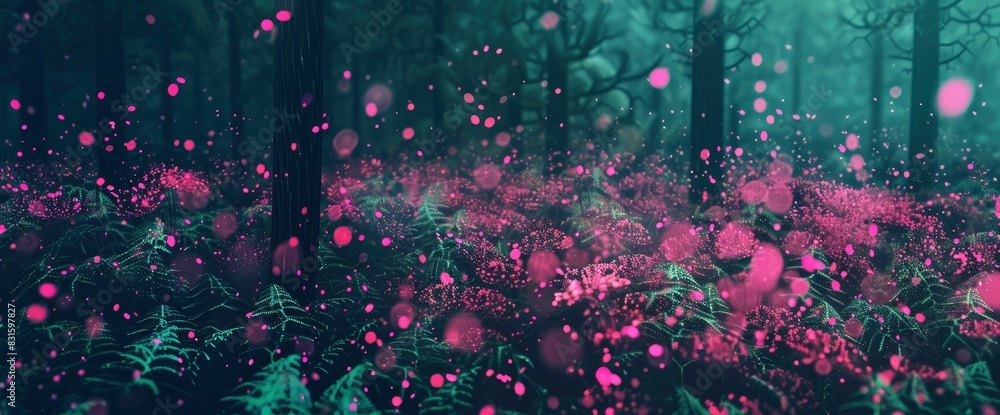 Fototapeta premium Abstract Forest With Digital, Pixel Art Leaves, Background