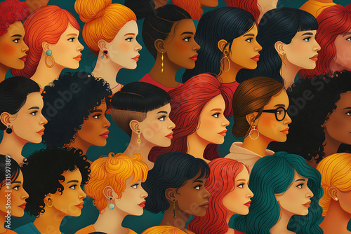 “Mosaic of Diversity - A Tapestry of Human Profiles”, multiracial crowd. Concept illustration.