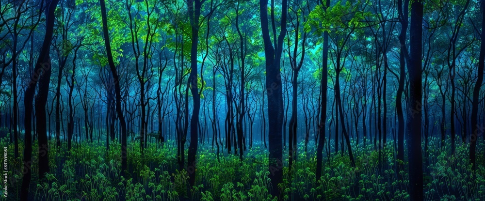 Obraz premium Abstract Forest With Iridescent Trees, Background