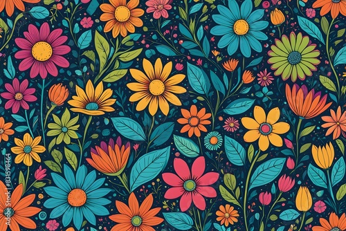 Wallpaper Mural A colorful floral pattern with many different colored flowers Torontodigital.ca