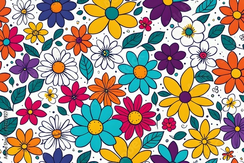 A colorful flower pattern with many different colored flowers