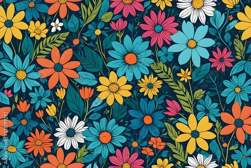 Wallpaper Mural A colorful floral pattern with many different colored flowers Torontodigital.ca