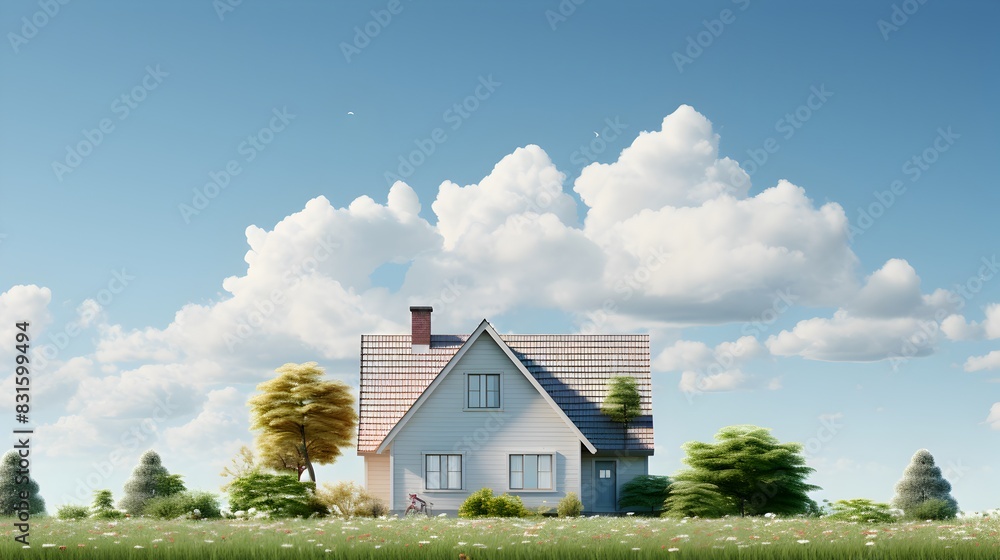 Isolated house with minimalistic design and clear sky Isolated house with minimalistic design and clear sky