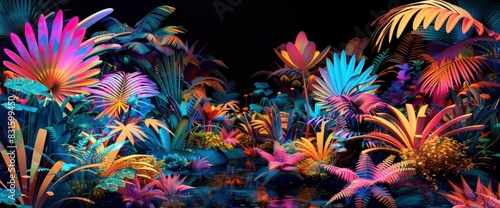 Abstract Jungle With Neon-Colored Flora  Background