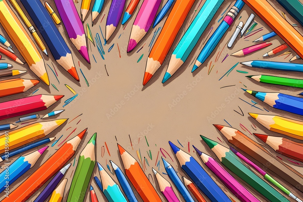 A drawing of many colored pencils in a circle A drawing of many colored pencils in a circle