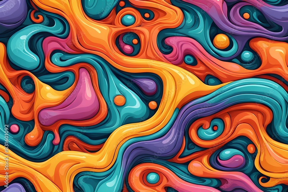 A colorful abstract painting with a lot of swirls and dots A colorful abstract painting with a lot of swirls and dots