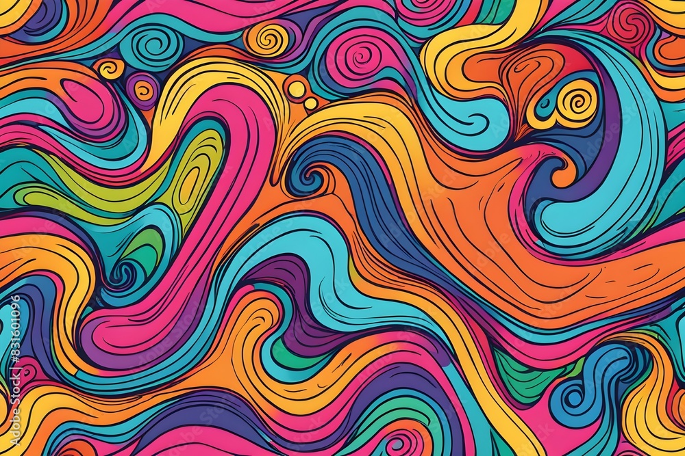 A colorful, abstract painting of a wave with a rainbow of colors