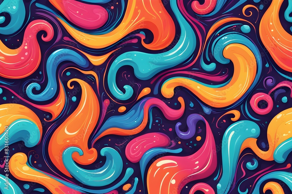 A colorful abstract painting with swirls and splatters of paint
