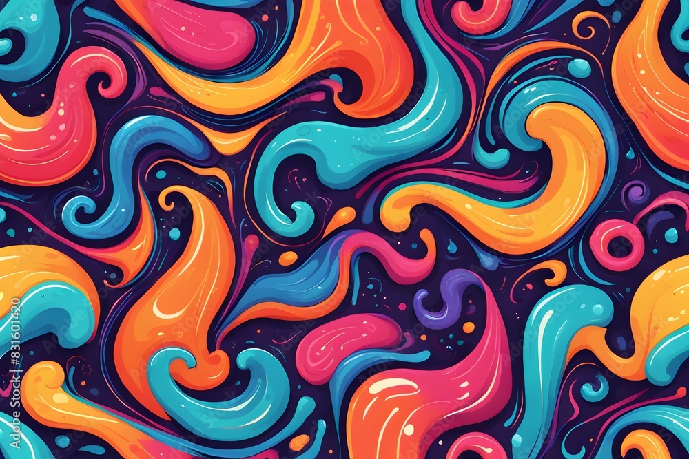 A colorful abstract painting with swirls and splatters of paint A colorful abstract painting with swirls and splatters of paint