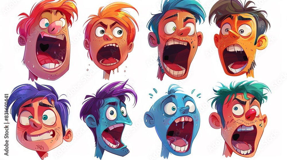 Illustration showing characters with animated faces.
