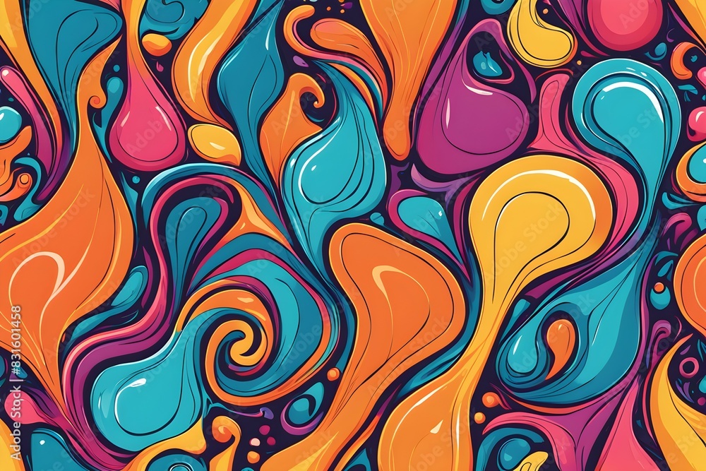 A colorful abstract painting with swirls and splatters of paint A colorful abstract painting with swirls and splatters of paint