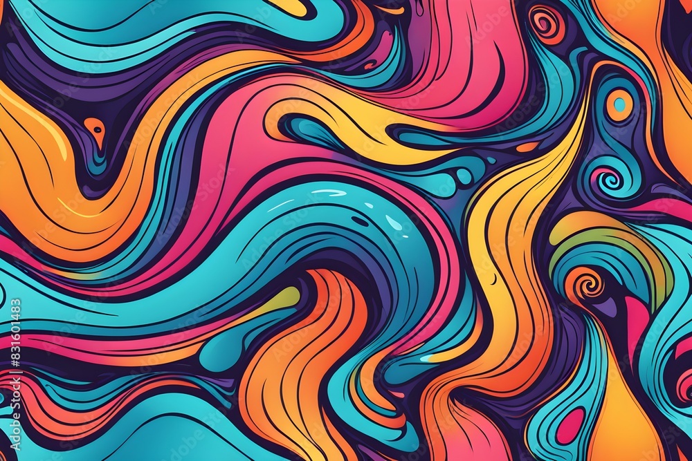 A colorful, abstract painting with a lot of swirls and lines A colorful, abstract painting with a lot of swirls and lines