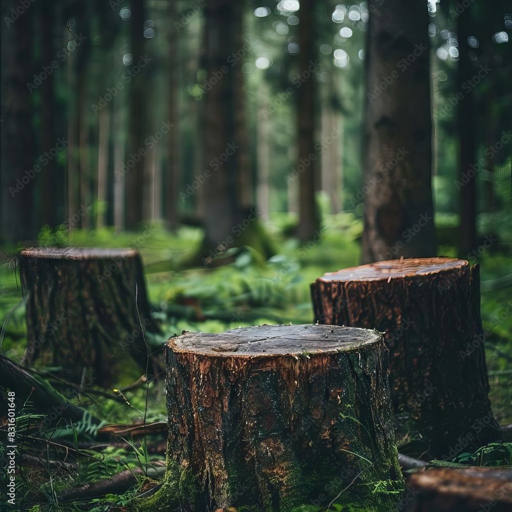 poignant closeup of freshly cut tree stumps in dense forest symbolizing ecological impact of deforestation environmental photojournalism poignant closeup of freshly cut tree stumps in dense forest symbolizing ecological impact of deforestation environmental photojournalism
