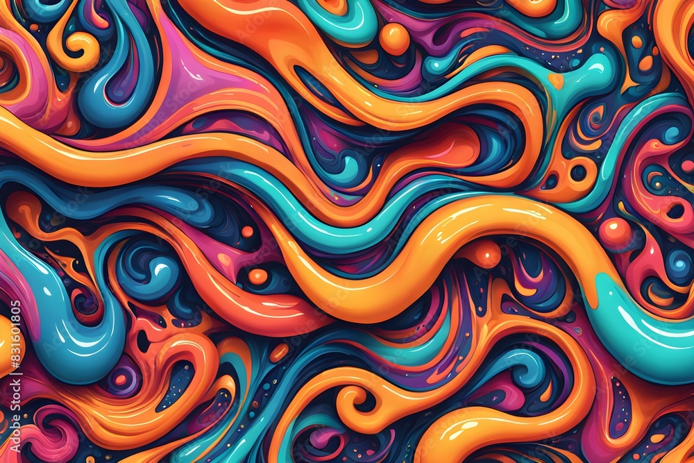 A colorful abstract painting with a lot of swirls and splatters of paint A colorful abstract painting with a lot of swirls and splatters of paint