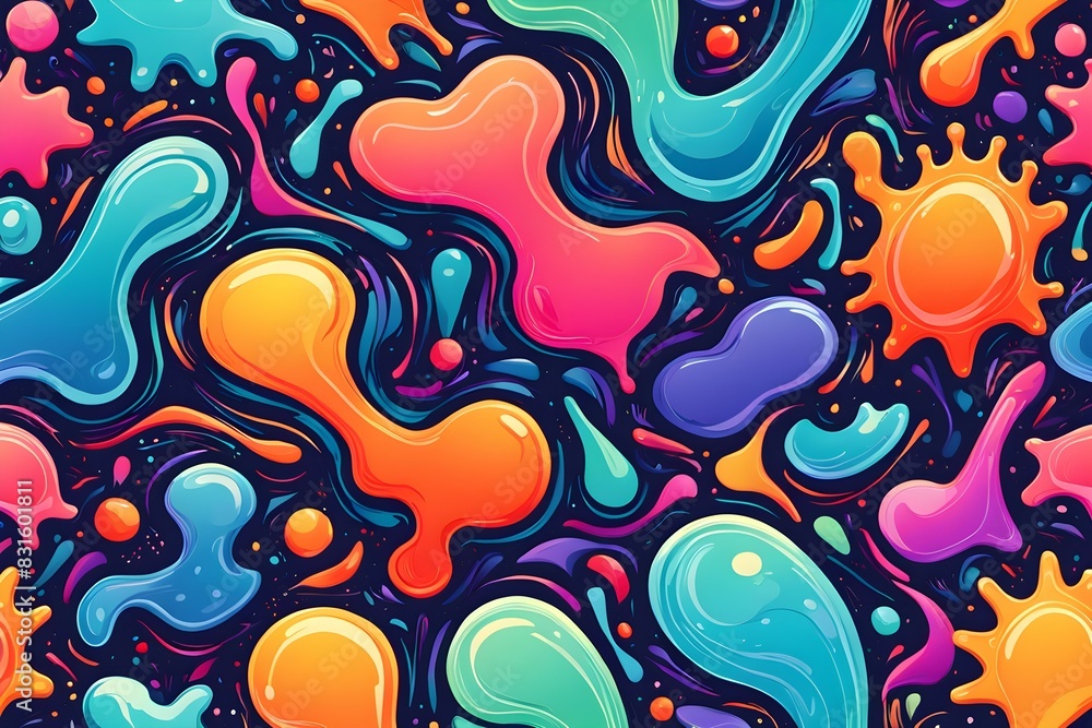 A colorful abstract painting with splatters of paint in various colors A colorful abstract painting with splatters of paint in various colors
