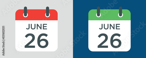 calendar - June 26 icon illustration isolated vector sign symbol