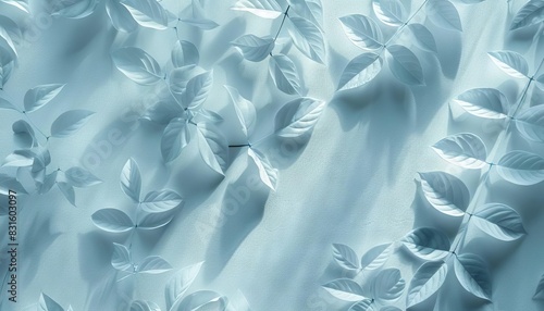 soothing abstract background with light blue gradient intricate leaf shadows creating delicate pattern on wall