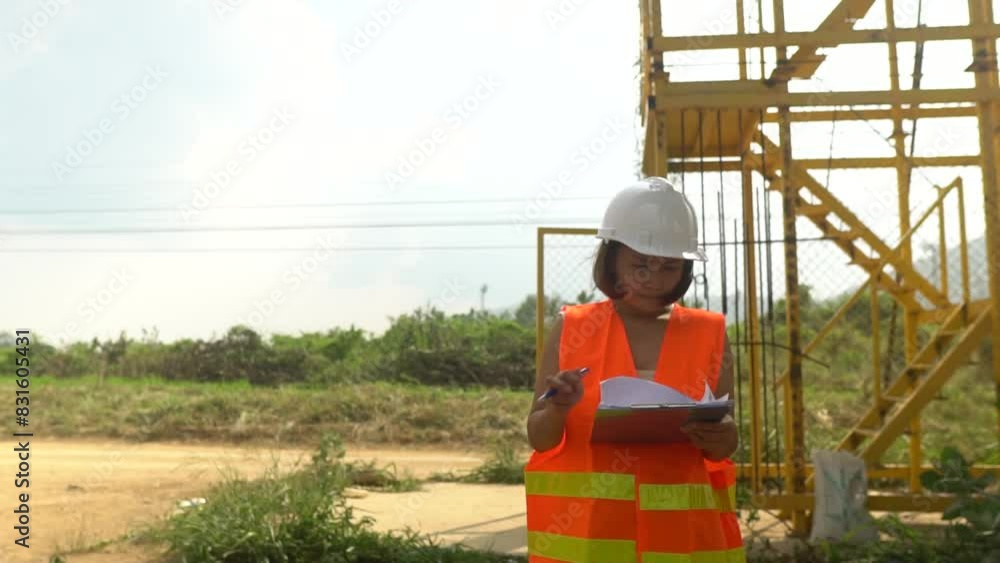 Civil engineer inspects tollway bridge structure,Contractors check specifications before delivering work. Civil engineer inspects tollway bridge structure,Contractors check specifications before delivering work.