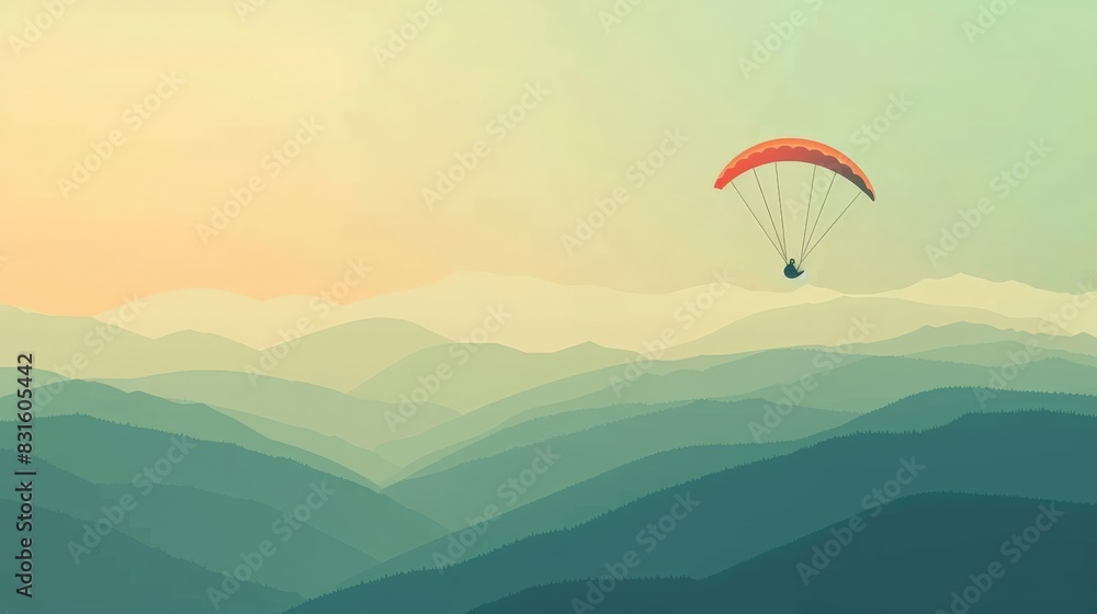 Image of a paraglider soaring above hills flat design top view sky sports theme animation Triadic Color Scheme Image of a paraglider soaring above hills flat design top view sky sports theme animation Triadic Color Scheme