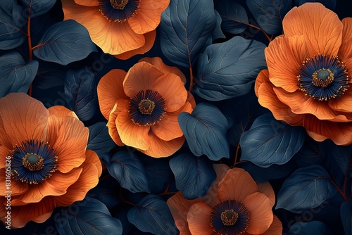 Wallpaper Mural Oriental flower background modern with golden line art and leaves. Japanese or Chinese illustration Torontodigital.ca