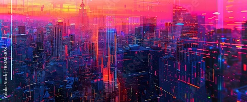 Abstract Cityscape With Glitch Art Effects  Background