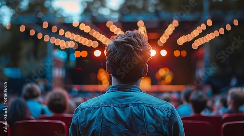 Man attending an outdoor theater performance, enriching cultural experience photo