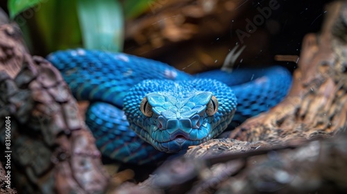 The blue viper ready to catch the meal
