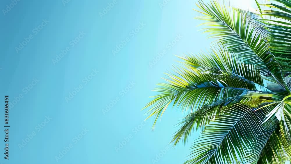 Palm tree fronds against bright blue sky Palm tree fronds against bright blue sky