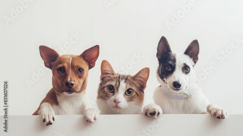 Playful Domestic Cats and Dogs Interacting in a Cozy Home Environment. Adorable Pets Having Fun Together Indoors  Showcasing Pet Companionship and Friendship