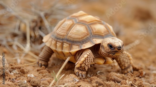 A baby turtle is laying on a rock