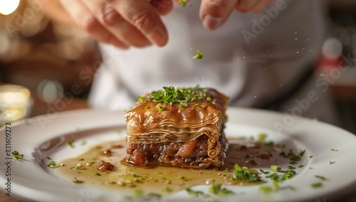 Dessert Bliss: The Perfect Moment with Baklava on Your Plate photo